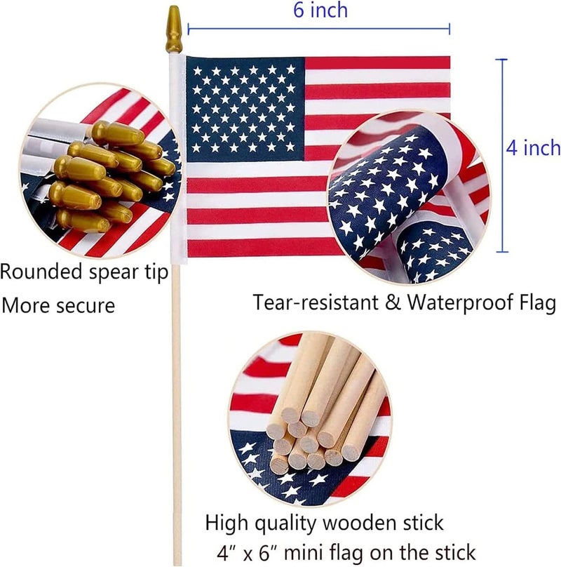 Uelfbaby 200 Pack Small American Flags on Stick, 4x6 Inch Small US Flags/Mini American Handheld Flags with Kid-Safe Spear Top, 4th of July,Independence Day, Outdoor,Memorial Day Decorations - Image 2